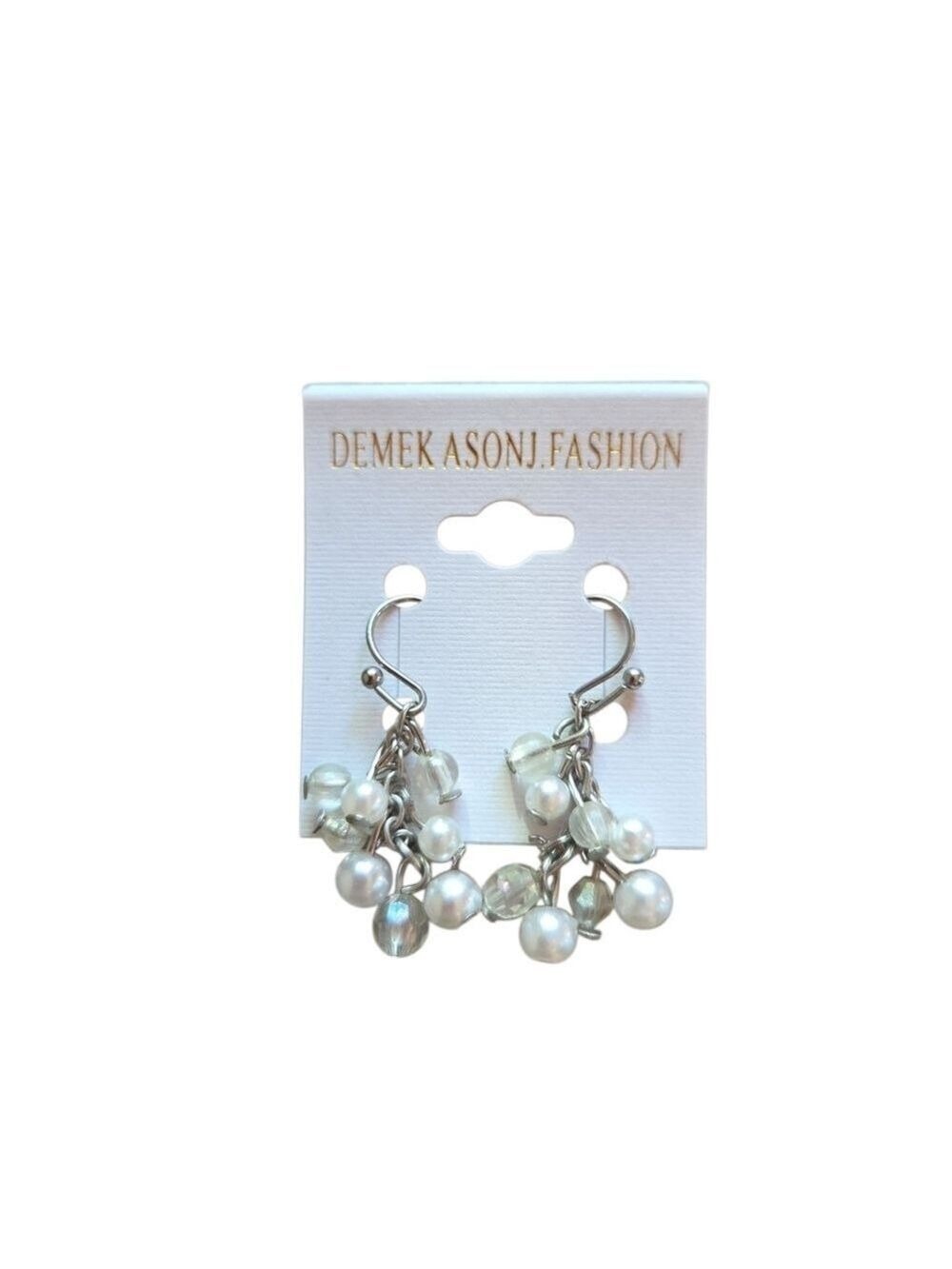 Silver Pearl Cluster Earrings White